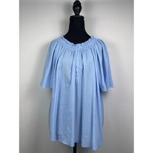 Apiece Apart 100% Organic Cotton Smocked Peasant Top XL Light Blue